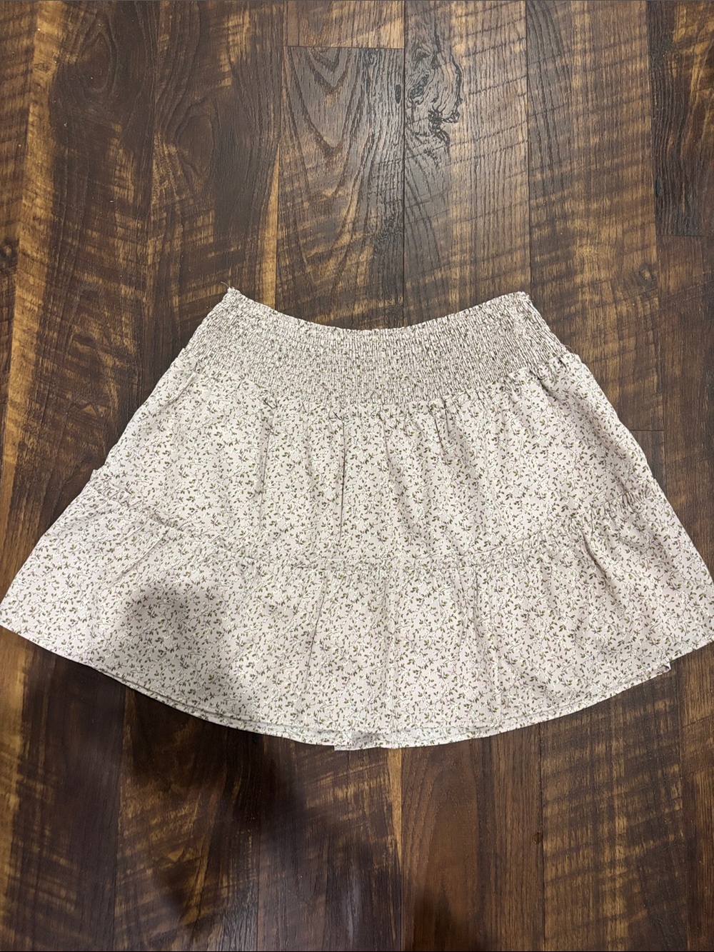 Floral pale dusty pink Smocked-Waist Mini Skirt